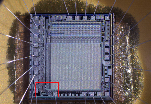 [ Computer chip image, taken with bellows system ]